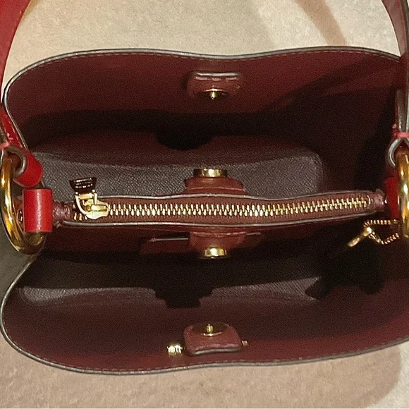 NEWER COACH Red/Brown Signature Coated Canvas and Leather Small Town Bucket Bag! - Picture 13 of 13
